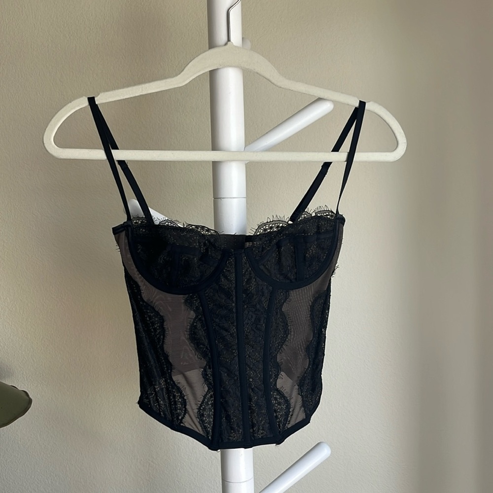 urban outfitters black mesh corset top